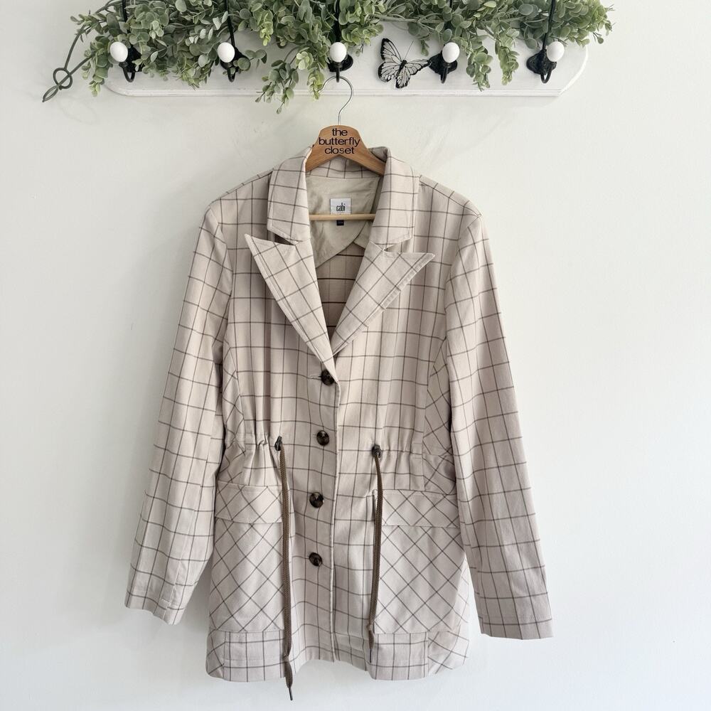 Cabi Windowpane Button Drawstring Jacket Large Ts - image 1